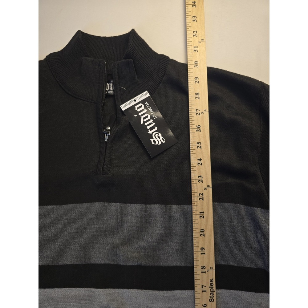 Studio By Omega Sweater Mens L Black Gray Pattern 1/4 Zip Knit Casual NWT - Picture 6 of 8